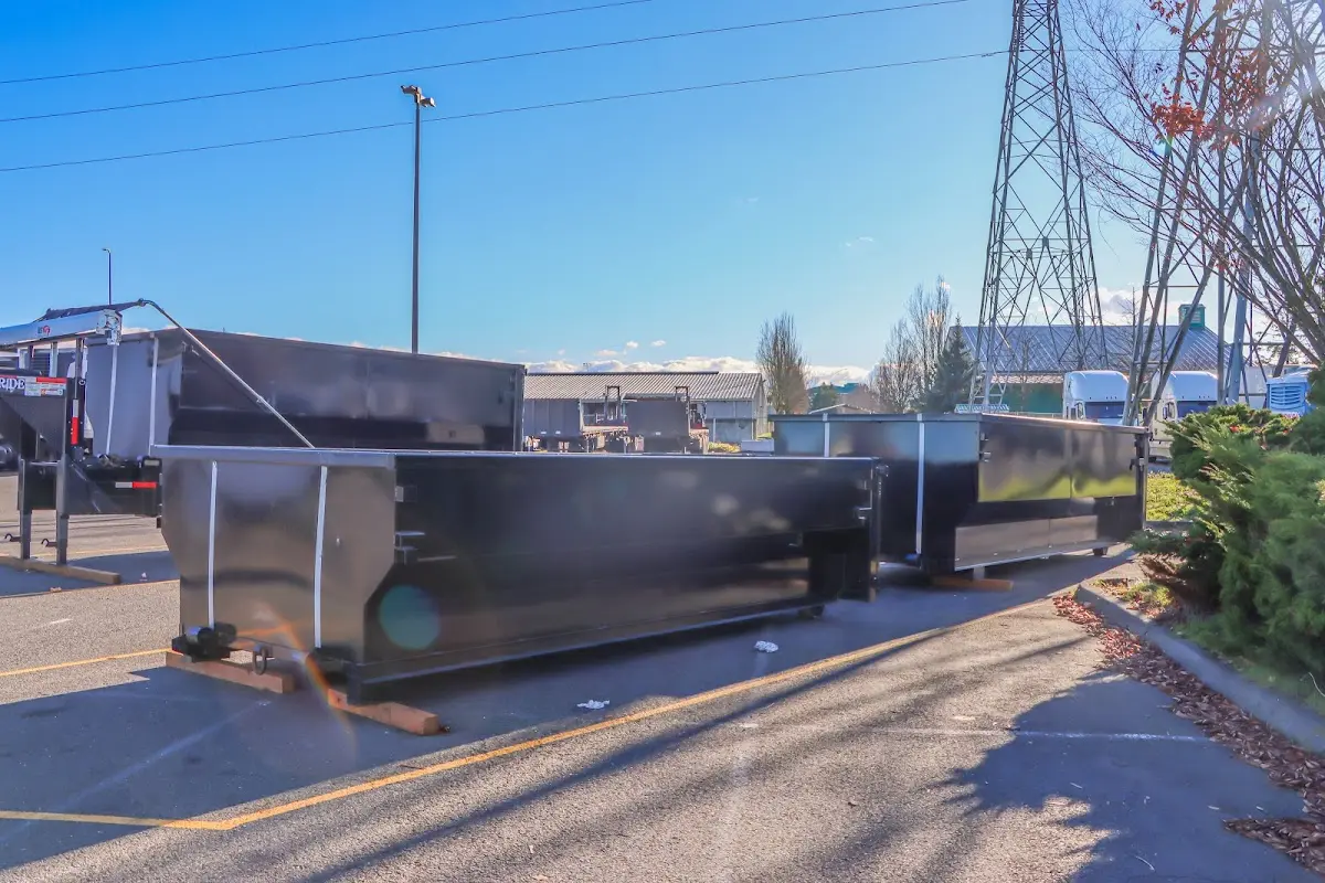Roll-off dumpster ready for waste disposal at job site for 3 Yard Dumpster Rental in Seven Corners